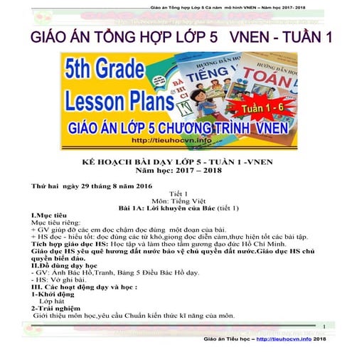 Giáo án Lớp 5 Chương trình VNEN từ tuần 1 - Tuần 6