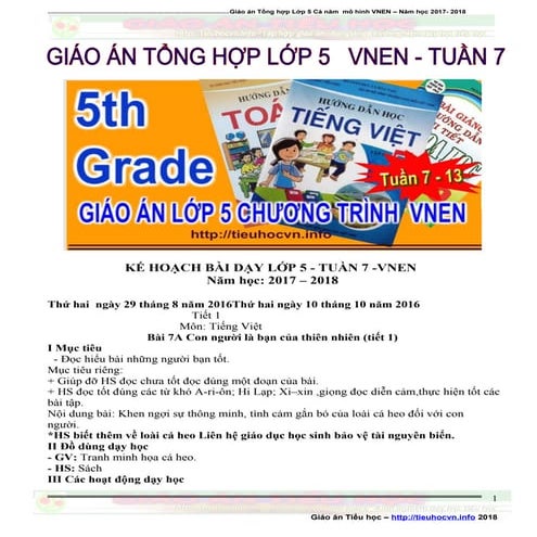 Giáo án Lớp 5 Chương trình VNEN từ tuần 7 - Tuần 17