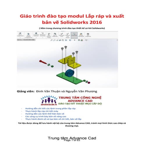 Giáo trình lắp ráp và xuất bản vẽ Solidworks 2016 hay nhất