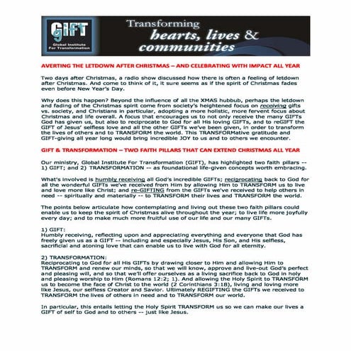 Published by Vatican's Laudato Si: GIFT's Article On Averting The Post-Christ...