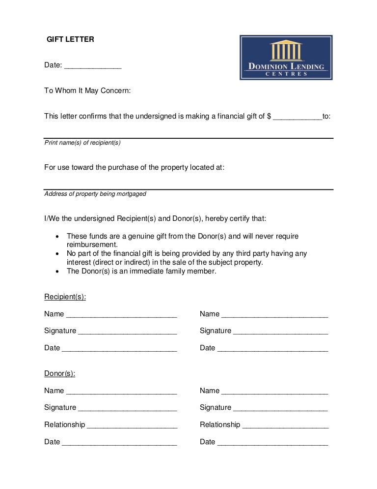 Free Real Estate <strong>Gift Letter</strong> Forms -(PRINTABLE <strong>SAMPLE</strong>) Sample gift letter template