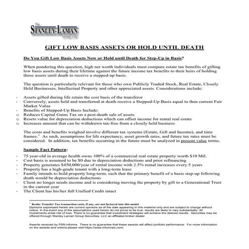 Gift low basis assets or hold until death