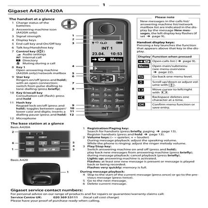 Gigaset A420A Digital Cordless Telephone User Guide