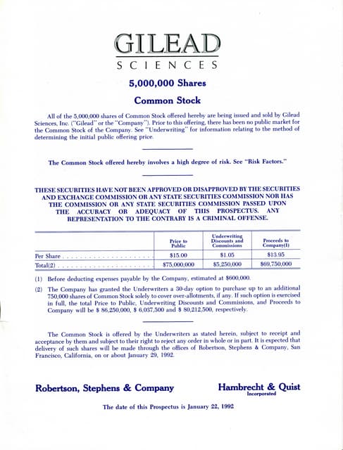 Winc Inc Prospectus Initial Public Offering Gilead Sciences Initial Public Offering Prospectus January 1992 | PDF