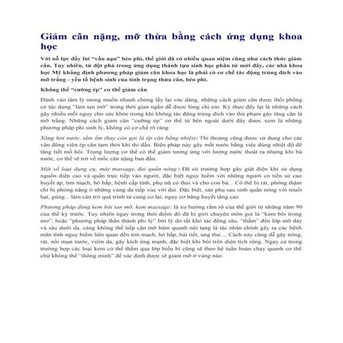 Giảm cân nặng, mỡ thừa bằng cách ứng dụng khoa học