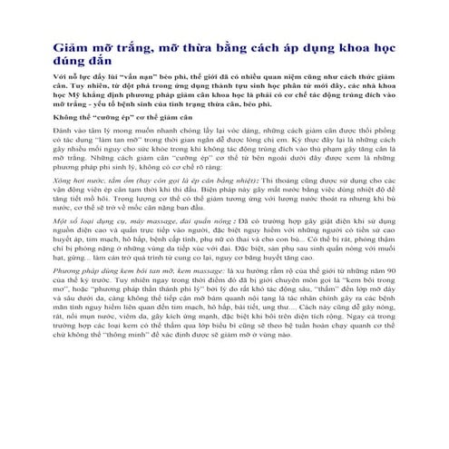 Giảm mỡ trắng, mỡ thừa bằng cách áp dụng khoa học đúng đắn