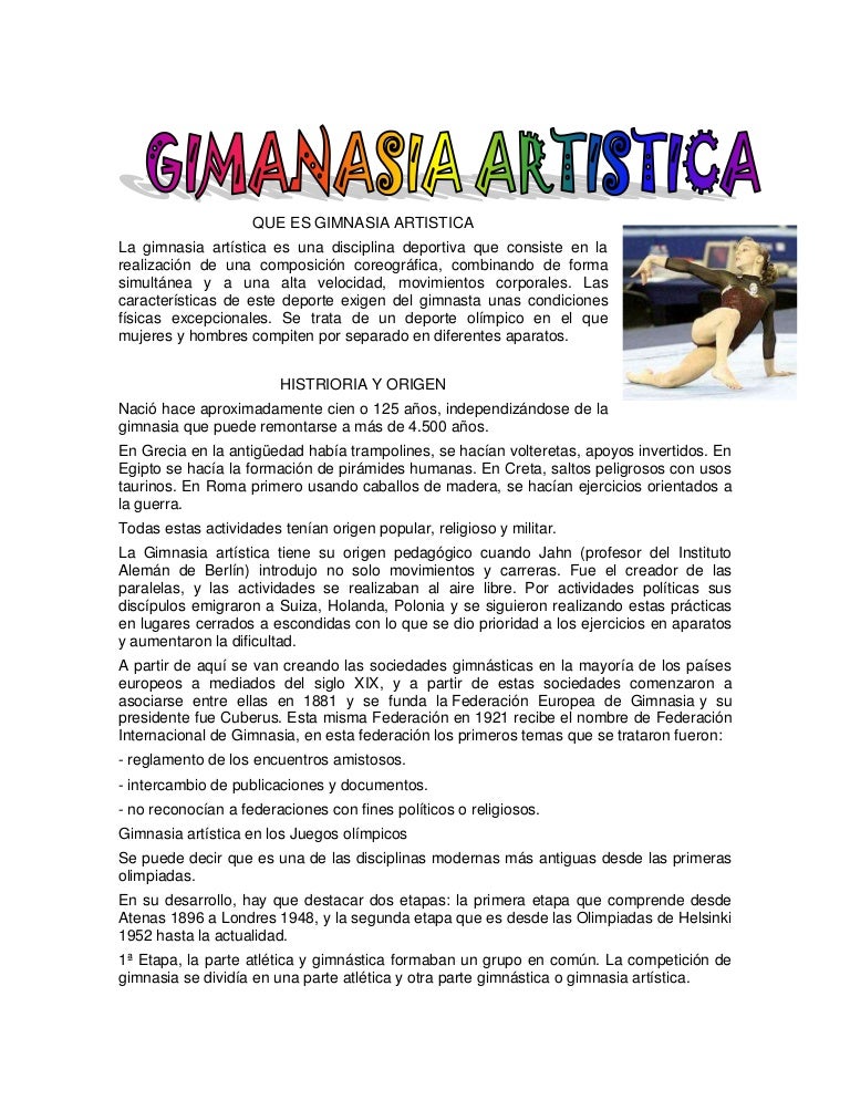 Reglamento De La Gimnasia Artistica Tipos de Gimnasia