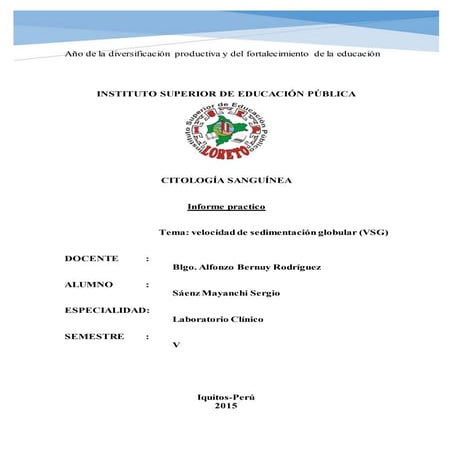 VELOCIDAD DE SEDIMENTACION GLOBULAR (VSG)