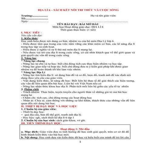 GIÁO ÁN ĐỊA LÝ 6 KẾT NỐI TRI THỨC.doc