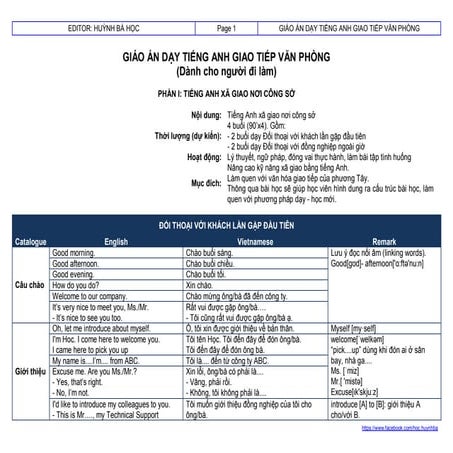 Giáo án dạy tiếng anh văn phòng