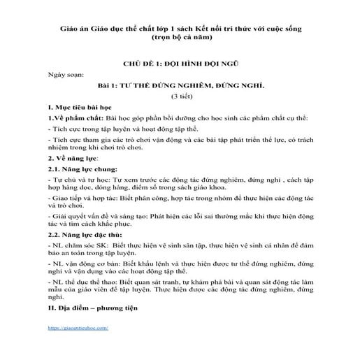 Giáo án Giáo dục thể chất Lớp 1 (Kết nối tri thức) - Chương trình cả năm đầy đủ