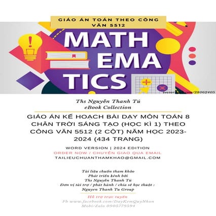 GIÁO ÁN KẾ HOẠCH BÀI DẠY MÔN TOÁN 8 CHÂN TRỜI SÁNG TẠO (HỌC KÌ 1) THEO CÔNG V...
