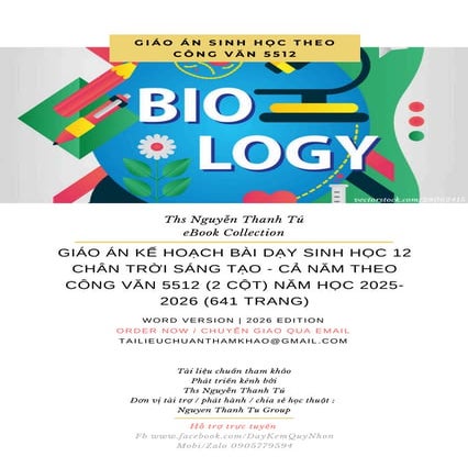 GIÁO ÁN KẾ HOẠCH BÀI DẠY SINH HỌC 12 CHÂN TRỜI SÁNG TẠO - CẢ NĂM THEO CÔNG VĂ...