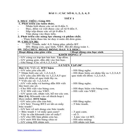 Giáo án Toán học Lớp 1 (Kết nối tri thức) - Học kỳ 2 (Chi tiết)