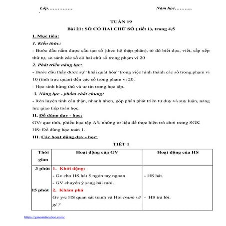 Giáo án Toán học Lớp 1 (Kết nối tri thức) - Học kỳ 2 (Chi tiết)