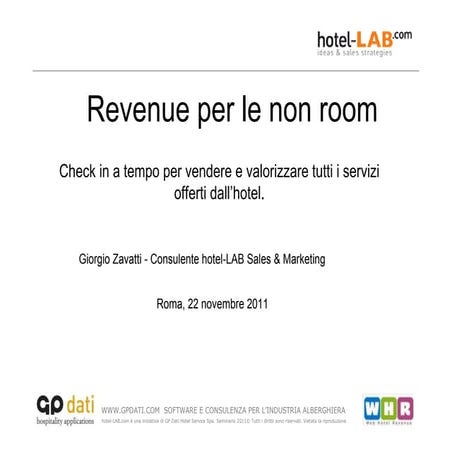 Giorgio Zavatti: revenue per le non room