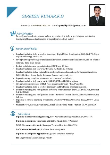 broadcasting engineer resume