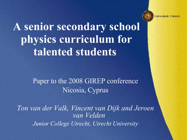 a senior secondary school physics curriculum for talented students