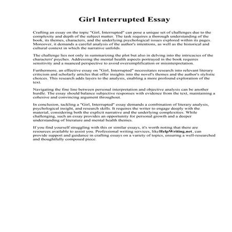 Girl Interrupted Essay. Wesleyan College