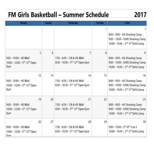 June BBall Schedule