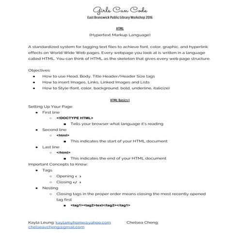 Girls Can Code East Brunswick Workshop Notes