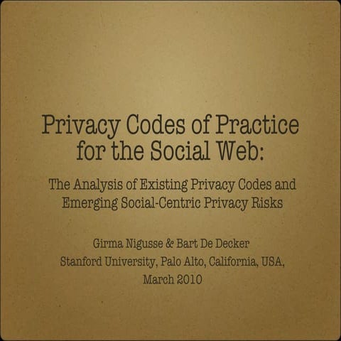 Privacy Codes of Practice for the Social Web: