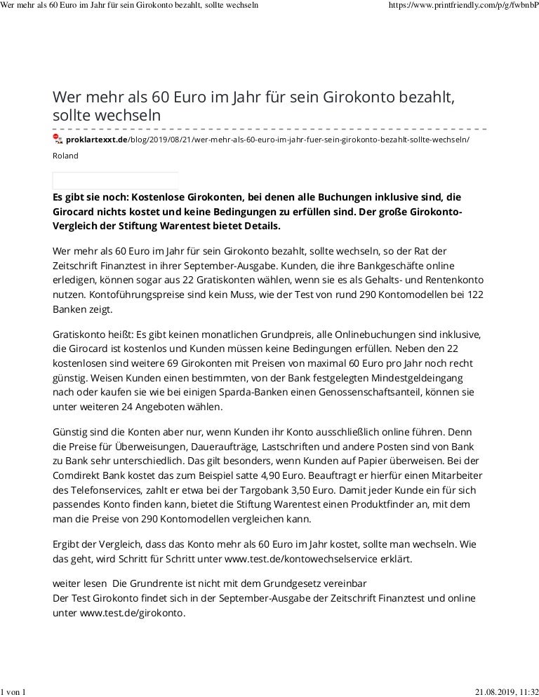 Wer Mehr Als 60 Euro Im Jahr Fur Sein Girokonto Bezahlt Sollte Wechs