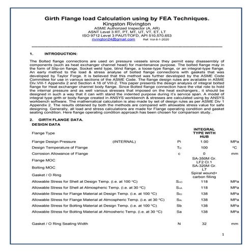 Girth flange load calculation using by fea techniques