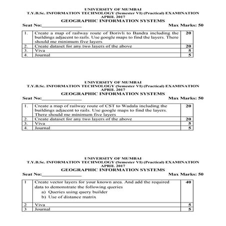 Geographic Information sysytem (2017) PracticalNew Slip --Mumbai University