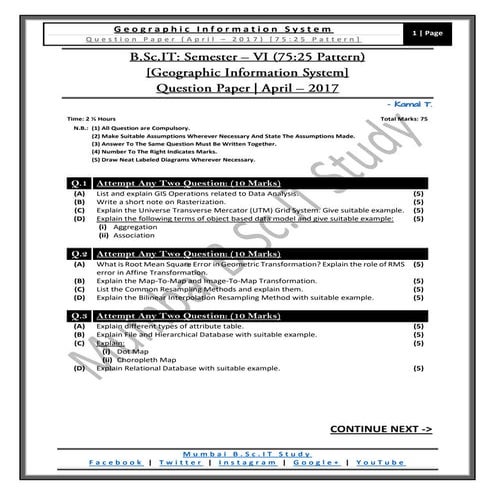 Geographic Information System (April – 2017) [75:25 Pattern | Question Paper]