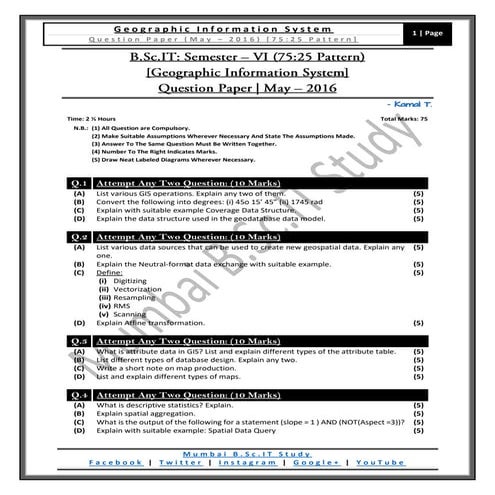 Geographic Information System (May – 2016) [75:25 Pattern | Question Paper]