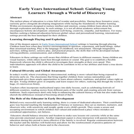 Early Years International School: Guiding Young Learners Through a World of D...