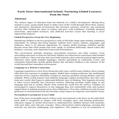 Early Years International School: Nurturing Global Learners from the Start
