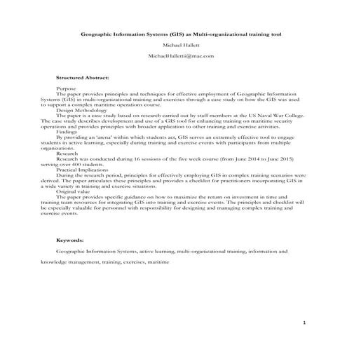 Geographic Information System use as a training tool