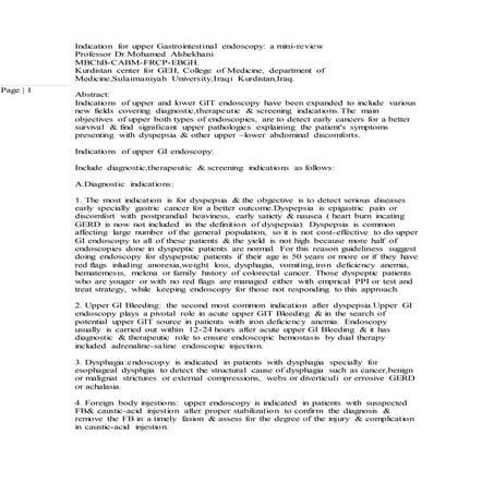 GIT 4th indication for upper GI endoscopy.