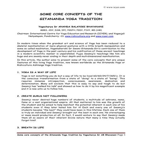 Some Core Concepts of Gitananda Yoga | PDF