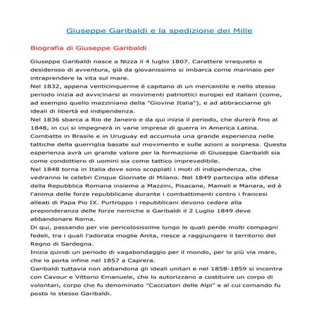 Giuseppe Garibaldi e la Spedizione dei Mille