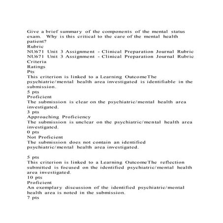 Give a brief summary of the components of the mental status exam. 
