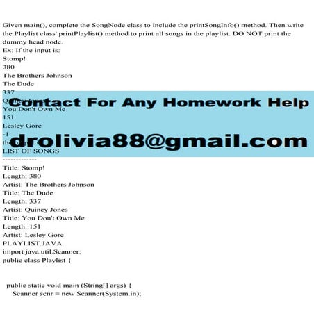 Given main(), complete the SongNode class to include the printSong.pdf