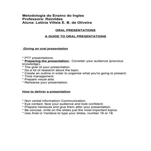 Giving an oral presentation