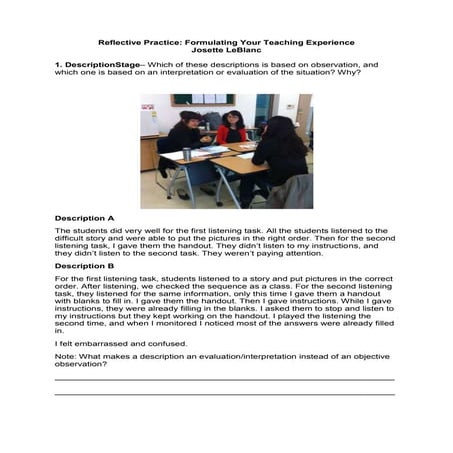 Reflective Practice: Formulating Your Teaching Experience (worksheet)