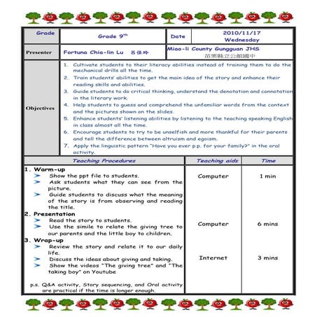 Giving tree  teaching plan