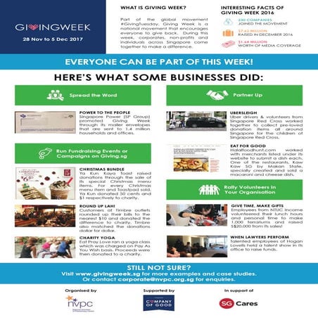 Giving week 2017 - CheatSheet of ideas for corporates