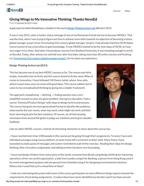 Giving wings to my innovative thinking