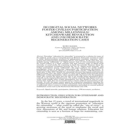 'Do Digital Social Networks Foster Civilian Participation among Millennials? Kitchenware Revolution & 15M Democratic Regeneration cases'