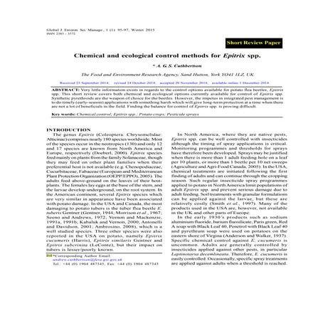 Chemical and ecological control methods for Epitrix spp.