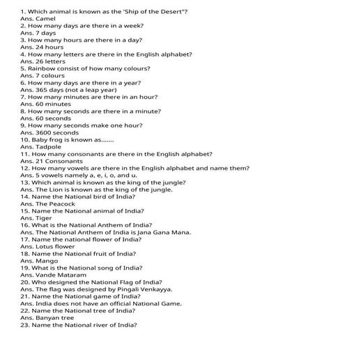 G K regarding class 2 cbse pattern  very important