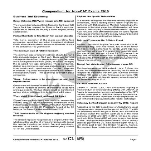 Important GK Compendium for MBA Exams