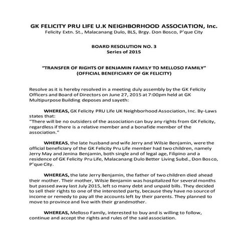 Board resolution Sample