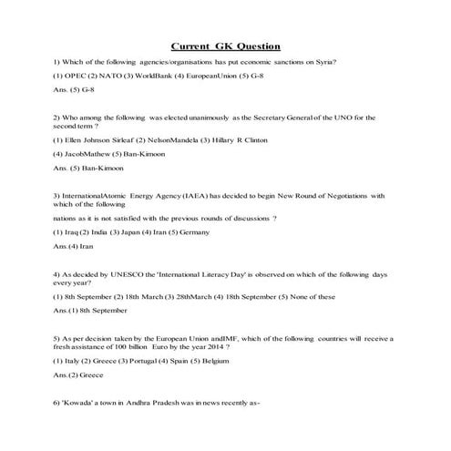 current Affairs gk question for bank exam